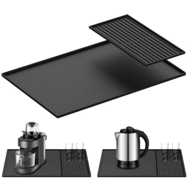 Tapete de café de silicone 61 x 40 cm tapete de bar à prova de vazamento com secagem destacável côncavo lavável na lava-louças para cozinha, café, bar, escritório, bancada, preto, casa