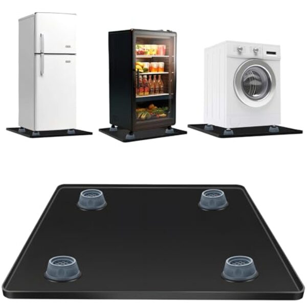 Tapete de silicone para mini geladeira com bordas elevadas, 61 cm x 61 cm x 2 cm, mini bandeja de geladeira com 4 suportes de base, protetor de piso de carpete de geladeira, evita vazamentos de água