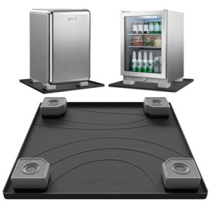 Tapete de silicone para mini geladeira com quatro elevadores de base, 60 cm x 59 cm x 1,3 cm sob o tapete da geladeira, bandeja coletora evita vazamento de água, danos no chão, tapete de proteção para