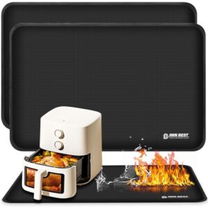 Tapete resistente ao calor para fritadeira a ar, tapete de silicone à prova de fogo para bancada de cozinha, antiderrapante e impermeável, protetor de bancada (preto, (76 x 50 cm) x 2)