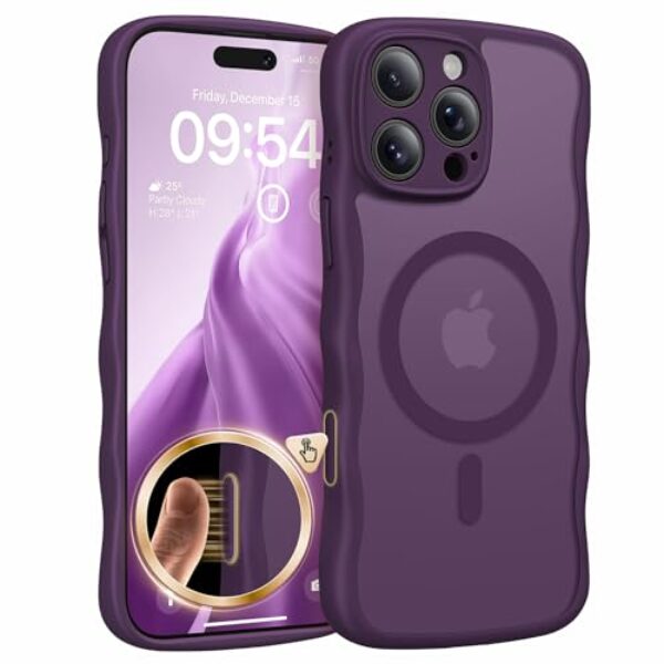TAURI Capa magnética para iPhone 16 Pro Max, design ondulado fofo [proteção total da câmera] [compatível com masafe] Capa fosca translúcida antiderrapante para iPhone 16 Pro Max para mulheres e