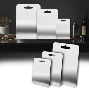 Tábua de corte de aço inoxidável, 3 tábuas de corte para cozinha, tábua de corte antiaderente de aço inoxidável 304 para carne, frutas e vegetais (38 x 28, 30 x 23 cm)