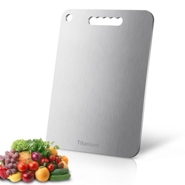 Tábua de corte de titânio ultraleve, não tóxica, tábuas de corte de titânio puro de grau alimentício para cozinha, lavável na lava-louças, tábua de cortar dupla face para carne, vegetais, frutas