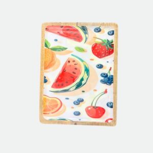 Tábua de servir de madeira de manga SS Craft India | Tamanho médio | Tábua decorativa de impressão de frutas | Tábua de servir durável para café da manhã, chá, tábua de servir | Servir perfeitamente