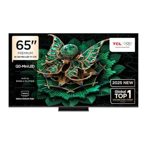TCL Smart TV de 65 polegadas 4K QLED, Google TV, HDR 2600 nits CrystlGlow HVA Panel, 144Hz, tecnologia quantum dot, processador AiPQ Pro, áudio aprimorado IMAX, design fino 65C7K - (modelo 2025