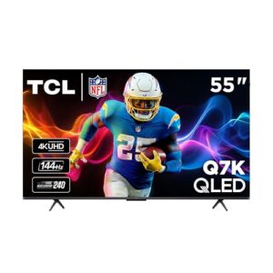 TCL Smart TV QLED 4K série Q7K de 55 polegadas com Google TV, escurecimento local de matriz completa, Dolby Vision HDR e Dolby Atmos, incluindo Google Assistant integrado, controle remoto de voz