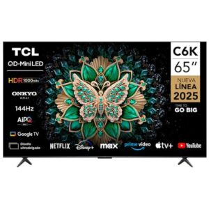 TCL TV QLED-MiniLED de 65 polegadas Smart Google TV, resolução 4K, Dolby Vision Atmos, 144Hz, sistema Hi-Fi ONKYO 2.1, Dolby Vision HDR, design ultrafino – 65C6K (modelo 2025)