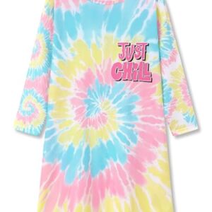 Tebbis Camisola para meninas – Roupa de dormir macia de mangas compridas tie dye espiral pijama adolescente/tamanho pequeno 6-16, Swirl - Just Chill (camisola de manga comprida), 14