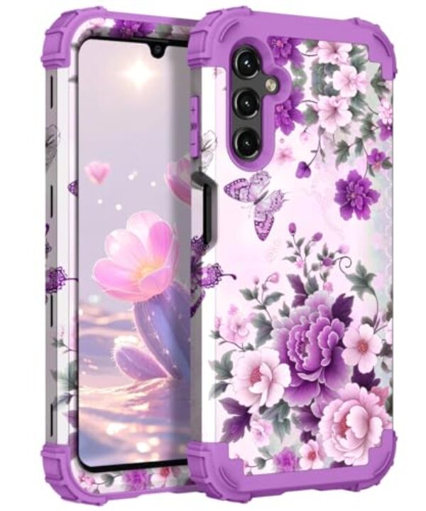 TEECOVER Capa para Samsung Galaxy A14, resistente à prova de choque, proteção total de plástico rígido + capa protetora de borracha de silicone macio para Galaxy A14 de 6,6 polegadas, violeta