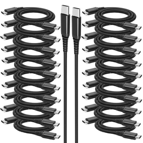 tekSonic Cabo USB tipo C para C, pacote com 20 unidades, carregamento rápido trançado de 1 m, carregador rápido 3A, compatível com iPhone 17/17 Pro/16e/16/15 Pro Max, Samsung Galaxy S25 S24 S10 S9 S8