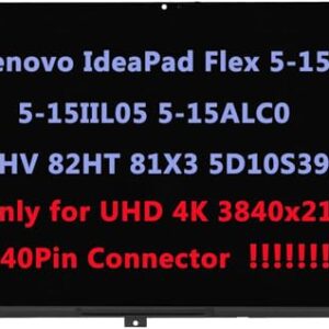 Tela de substituição de tela de 15,6 polegadas para Lenovo IdeaPad Flex 5-15ITL05 5-15IIL05 5-15ALC05 82HV 82HT 81X3 5D10S39644 UHD 4K IPS LCD Display Touch Screen Digitalizador Moldura (3840x2160