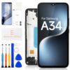 Tela de substituição para Samsung Galaxy A34 5G para Samsung A34 5G A346 LCD A346E A346B A346M Digitalizador Touch Screen Montagem completa com ferramentas de reparo (preto com moldura, sem impressão
