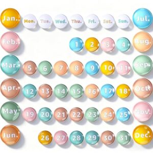 Tellegloww 50 peças de calendário magnético grande com números e meses semanais redondos de vidro para geladeira, quadro branco apagável a seco, sala de aula, casa, escola, escritório (Boho, estilo