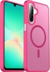 teloxy Capa magnética para celular Samsung Galaxy A26 5G, capa protetora à prova de choque, durável, fina, translúcida, fosca, antiimpressões digitais, rosa vermelha