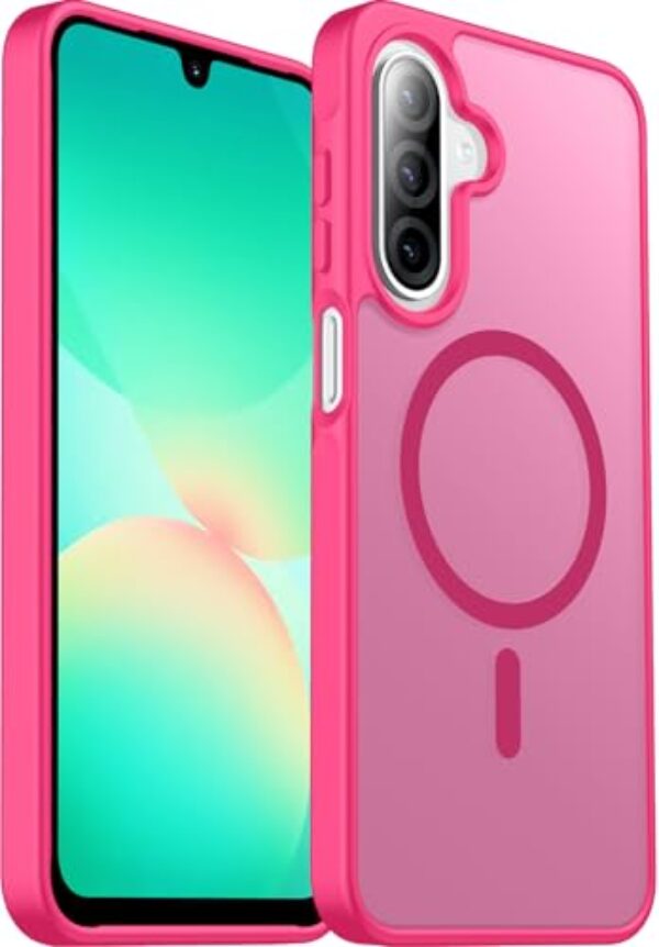 teloxy Capa magnética para celular Samsung Galaxy A26 5G, capa protetora à prova de choque, durável, fina, translúcida, fosca, antiimpressões digitais, rosa vermelha