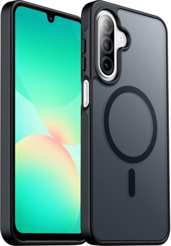 teloxy Capa magnética para celular Samsung Galaxy A26 5G, capa protetora à prova de choque, durável, fina, translúcida, fosca, antiimpressões digitais, preta