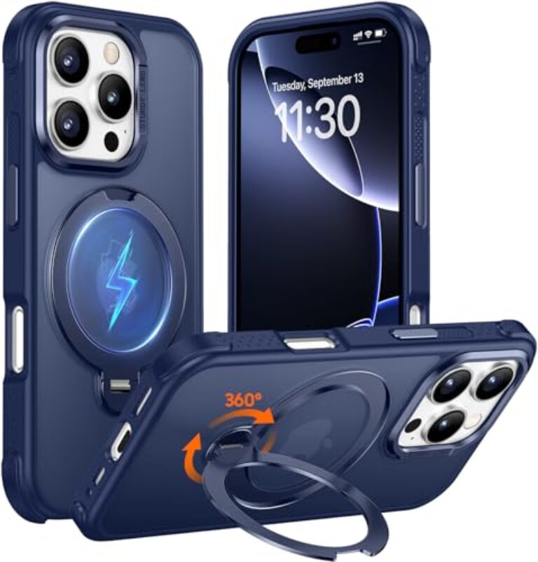 Temdan Capa projetada para iPhone 16 Pro Max, [com suporte magnético invisível rotativo de 360°] [à prova de choque de grau militar] [compatível com MagSafe] Capa de telefone fosca translúcida