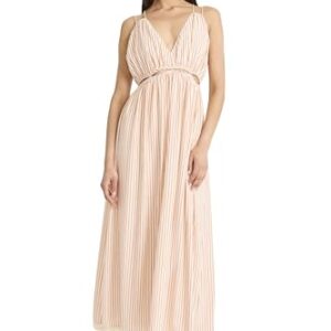 The Good Journey Vestido maxi feminino sem mangas com decote em V - Vestidos elegantes de verão para convidados de casamento, caramelo/branco, 34