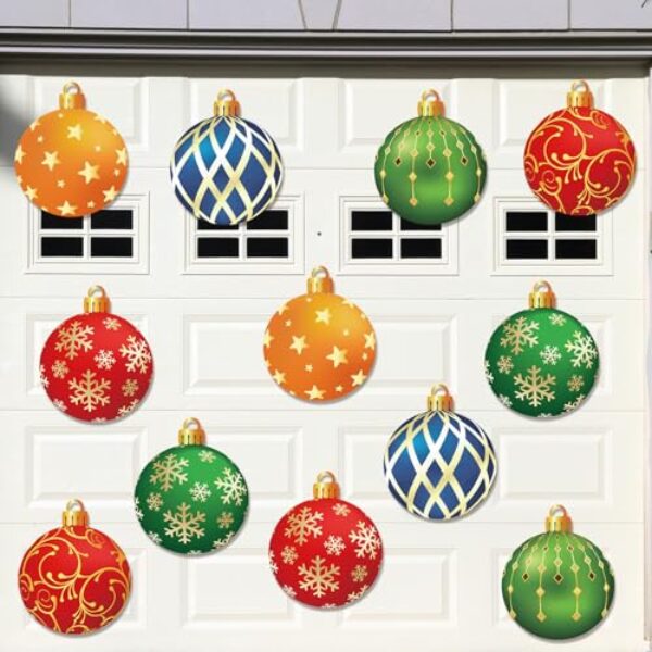 Thyle 12 peças de ímãs de decoração de porta de garagem de Natal com tema de Feliz Natal, adesivos de ímã de geladeira, bola de Natal, decalques para decoração de casa interna e externa, suprimentos