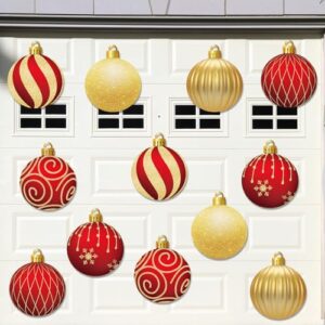 Thyle 12 peças de ímãs de decoração de porta de garagem de Natal com tema de feliz Natal adesivos de ímã de geladeira bola de Natal decalques para decoração de casa interna e externa suprimentos de
