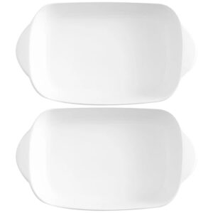 Tigelas de forno de cerâmica pequenas com alças laterais, conjunto de pratos de caçarola branca de 2 unidades para micro-ondas, máquina de lavar louça, frutas, aves, laterais