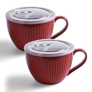 Tigelas de sopa de cerâmica com alças, canecas de café grandes de 680 g, canecas de sopa jumbo com tampas para cereais matinais, aveia, café, chá, microondas e lava-louças, presente de casamento de