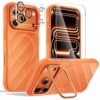 Tigowos Capa magnética para iPhone 17 Pro Max com suporte para câmera [apto para MagSafe] Capa protetora de telefone translúcida fosca à prova de choque para iPhone 17 Pro Max 6,9 polegadas, laranja
