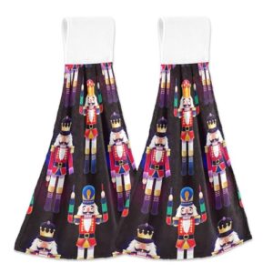 Toalhas de mão com laço para pendurar quebra-nozes dançante colorido conjunto de 2 toalhas de forno preto, macio absorvente bonito decoração de banheiro de cozinha, 46 x 35 centímetros