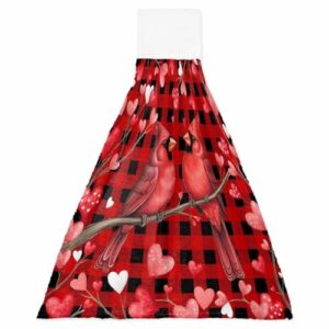 Toalhas de mão de cozinha com laços Dia dos Namorados Love Bird Absorventes Toalhas de Prato Pano de Lavagem Macio para Banheiro Lavanderia, Conjunto de 1, Xadrez Vermelho Preto