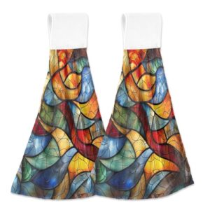 Toalhas de mão para pendurar em vidro manchado, toalhas de mão personalizadas para forno, conjunto de 2 toalhas fofas macias e absorventes para decoração de cozinha, 46 x 35 cm