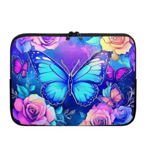 Tongluoye Capa feminina borboleta para laptop de neoprene de 17 polegadas com compartimento acolchoado bolsa de transporte para computador rosa roxa