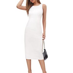 Toochki Vestido ocidental ajustado de elastano liso para mulher, linha A, vestido de inverno, ocidental, moderno, moderno, para abraçar o corpo, Branco, 6