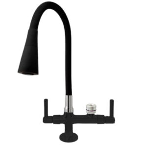 Torneira Preta Bica Móvel Gourmet Bancada Pia Cone Saída Filtro 1/4 Máquina Lava Louças e Roupas 3/4