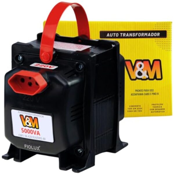 Transformador Bivolt 5000VA, 110V/220V e 220V/110V, Protetor Térmico, 17,8 x 16,5 x 13 cm