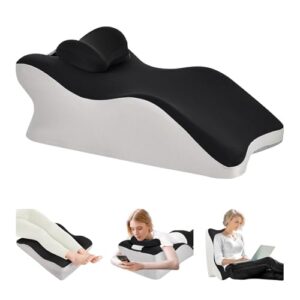 Travesseiro Multifuncional Ergonômico Memory Foam, Design Científico, Alívio de Refluxo e Dores, Apoio Cervical e Lombar, Inclinação 70°, Preto e Branco
