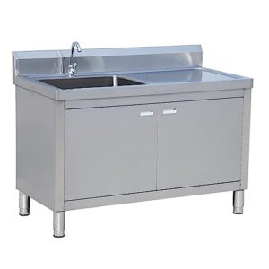 TRGCJGH Pias de cozinha, pia utilitária de aço inoxidável com armário, pia comercial/industrial, pia de vegetais tipo armário comercial, armário de banheiro (100 cm/39,3 pol, dreno direito)