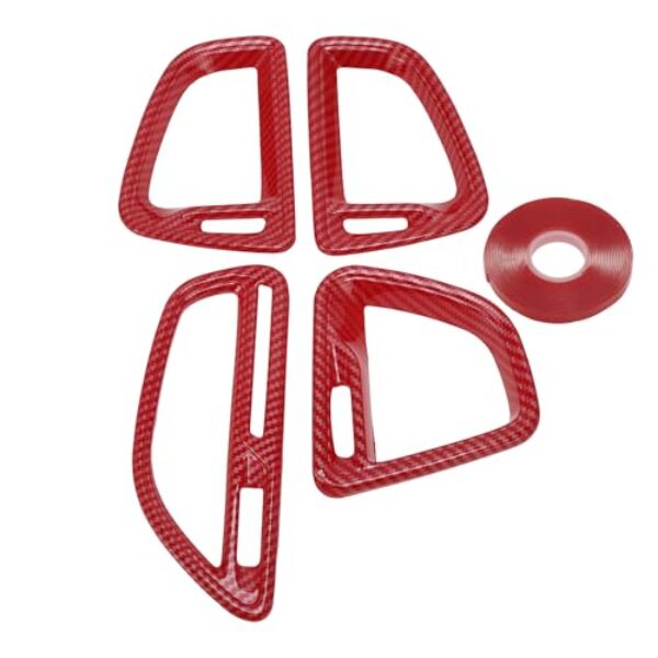 TUCKBOLD Moldura de cobertura de ventilação de saída de ar condicionado para Dodge Challenger 2015-2024 console central (centro frontal esquerdo dianteiro direito) fibra de carbono vermelho 1 conjunto