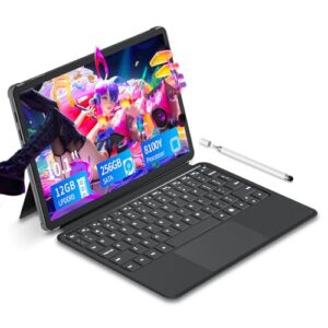 Tunhail Laptop 2 em 1 de 10,1 polegadas 12 GB DDR3 256 GB SSD, processador M3-8100Y (até 3,40 GHz), tela sensível ao toque 800 * 1280, Wifi5, Bluetooth 5.0, HDMI*1, função completa tipo C, teclado