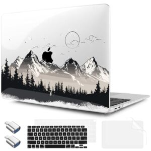 TWOLSKOO Capa para MacBook Air de 13,3 polegadas 2021 2020 2019 2018 versão M1 A2337 A2179 A1932 com Touch ID, capa rígida de plástico e capa de teclado e adaptador tipo C, Mountain View
