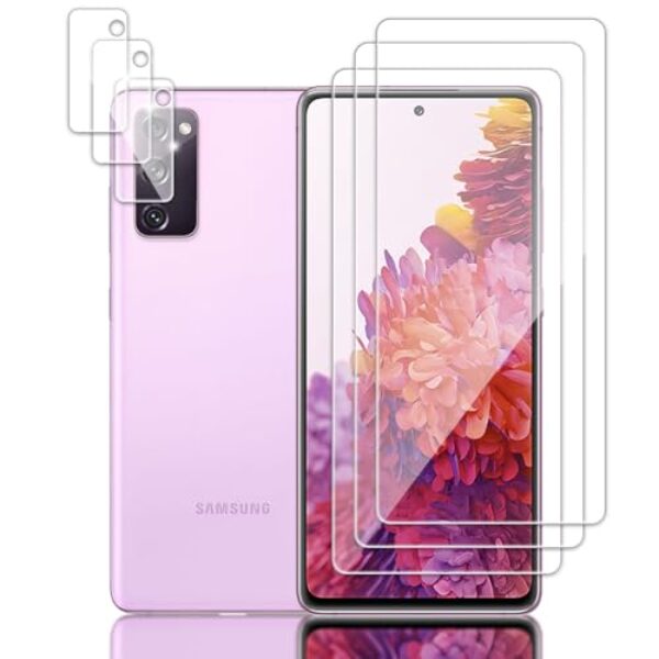 Tzstz 3 + 3 peças de protetor de tela de vidro temperado para Samsung Galaxy S20 FE 5G, dureza 9H, antiarranhões, protetor de tela para Samsung Galaxy S20 FE
