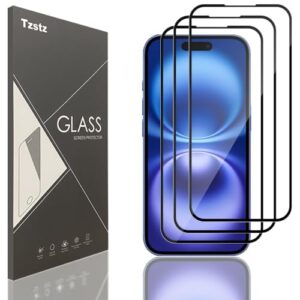 Tzstz Película protetora de tela de vidro temperado com 3 peças para iPhone 16, película protetora de tela HD antiarranhões de dureza 9H