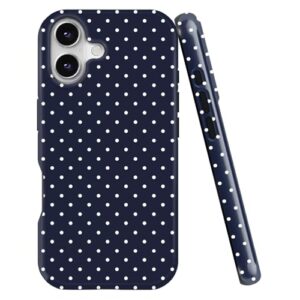 uCOLOR Capa compatível com iPhone 16 Plus de 6,7 polegadas, capa protetora de silicone híbrida de 2 camadas rígidas, design à prova de choque, fina, elegante, durável (bolinhas azul marinho, iPhone 16