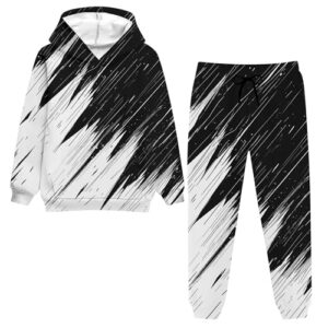 uideazone Conjunto de moletom com capuz para meninos 5 a 14 anos com estampa 3D, conjunto de calça de moletom infantil de 2 peças, Preto e branco, 7-8 Anos