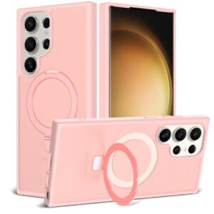 ULXITEYU Capa magnética para Samsung Galaxy S23 Ultra, 6,8 polegadas, compatível com MagSafe, suporte robusto, proteção de nível militar não amarelada, rosa fosco