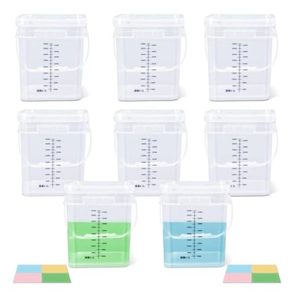 UMETASS Pacote com 8 Baldes de plástico de 3,5 litros com alça e tampa, recipientes de armazenamento de alimentos, balde multiuso para pintura multiuso, arte aquática, projetos de artesanato