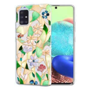 Unov Capa compatível com Galaxy A71 5G transparente com flor de vidro manchado floral feminino design TPU macio absorção de choque fina padrão em relevo capa protetora traseira