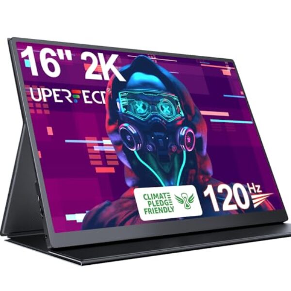 UPERFECT Monitor Portátil Gamer 16” 2K 120Hz, Tela IPS 2560x1600 HDR FreeSync, Brilho 400 Nits, Suporte VESA & Capa Magnética, Conexão USB-C e HDMI, Segunda Tela para Notebook, PC e Celular