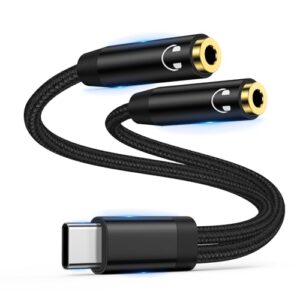 USB C para divisor de fone de ouvido fêmea duplo de 3,5 mm, tipo C para adaptador de fone de ouvido fêmea duplo de 3,5 mm para iPhone 17 Pro Max/17 Air/16 Pro Max/15 Pro Max, Galaxy A17 A36 A16 S25 FE