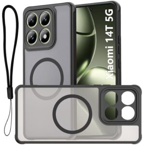 USTIYA Magnética Capa para Xiaomi 14T Case Matte Acrílico Uso Resistente Protetora de Câmera Capinha Acessórios para Celular com Cordão Preto FGCX
