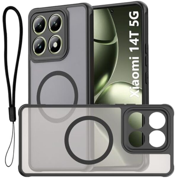USTIYA Magnética Capa para Xiaomi 14T Case Matte Acrílico Uso Resistente Protetora de Câmera Capinha Acessórios para Celular com Cordão Preto FGCX